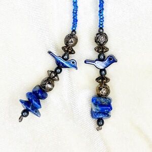 Deep Blue Theme Ghost Bead Lapis Bird Fetish Hair Clip Barrette Dangle